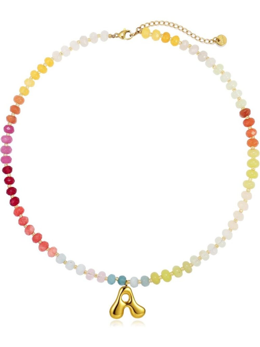 Colorful Beaded Gemstone Necklaces for Women | 14K Gold Letter Pendant Jewelry
